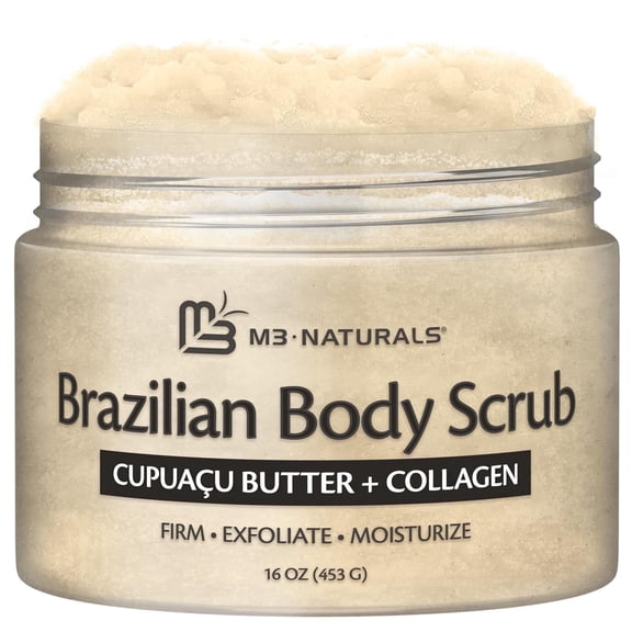 M3 Naturals Brazilian Body Scrub, Exfoliating Body Scrub with Jojoba Oil and Collagen, 16 oz