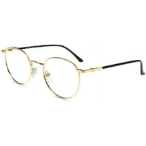Firmoo Blue Light Blocking Glasses, Retro Round Ultra Lightweight Computer Glasses, Gold Metal Eyeglasses Frames for Women/Men(+0.00)