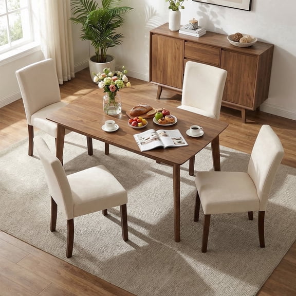 Firmoz Set of 4 Fabric Dining Chairs, Parsons Modern Kitchen Chairs with Wood Legs, Beige