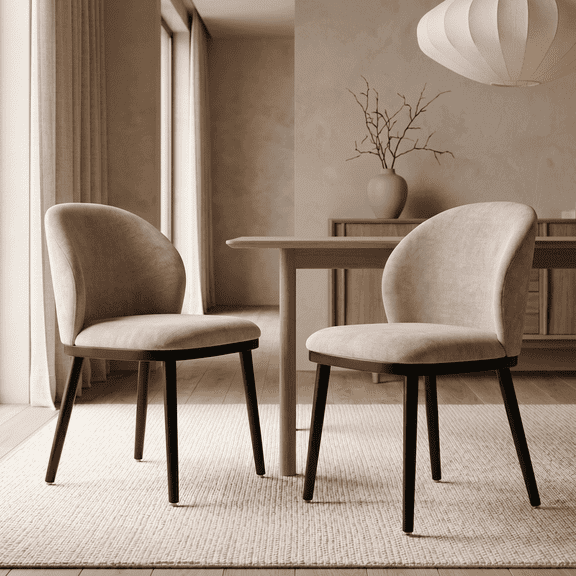 DRLOVELY Upholstered Dining Chairs Set of 2, Modern Fabric Kitchen Side Chairs with Wood Legs, Brown