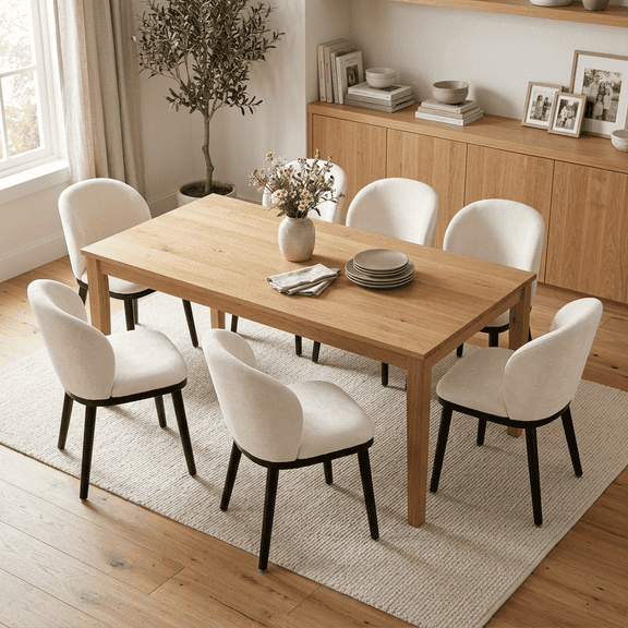 Firmoz Upholstered Dining Chairs Set of 6, Modern Fabric Kitchen Side Chairs with Wood Legs, Beige