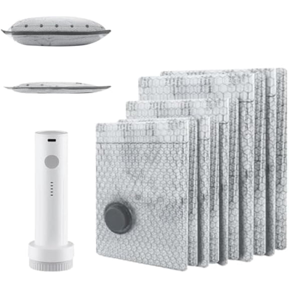 Firmstaunch Cordless Travel Vacuum Storage Compression Bag with Pump, Reusable Space Saver Compression Bags, Free Up More Space in Your Suitcase, for Clothes and Clothing Travel(3S+3M+3L)