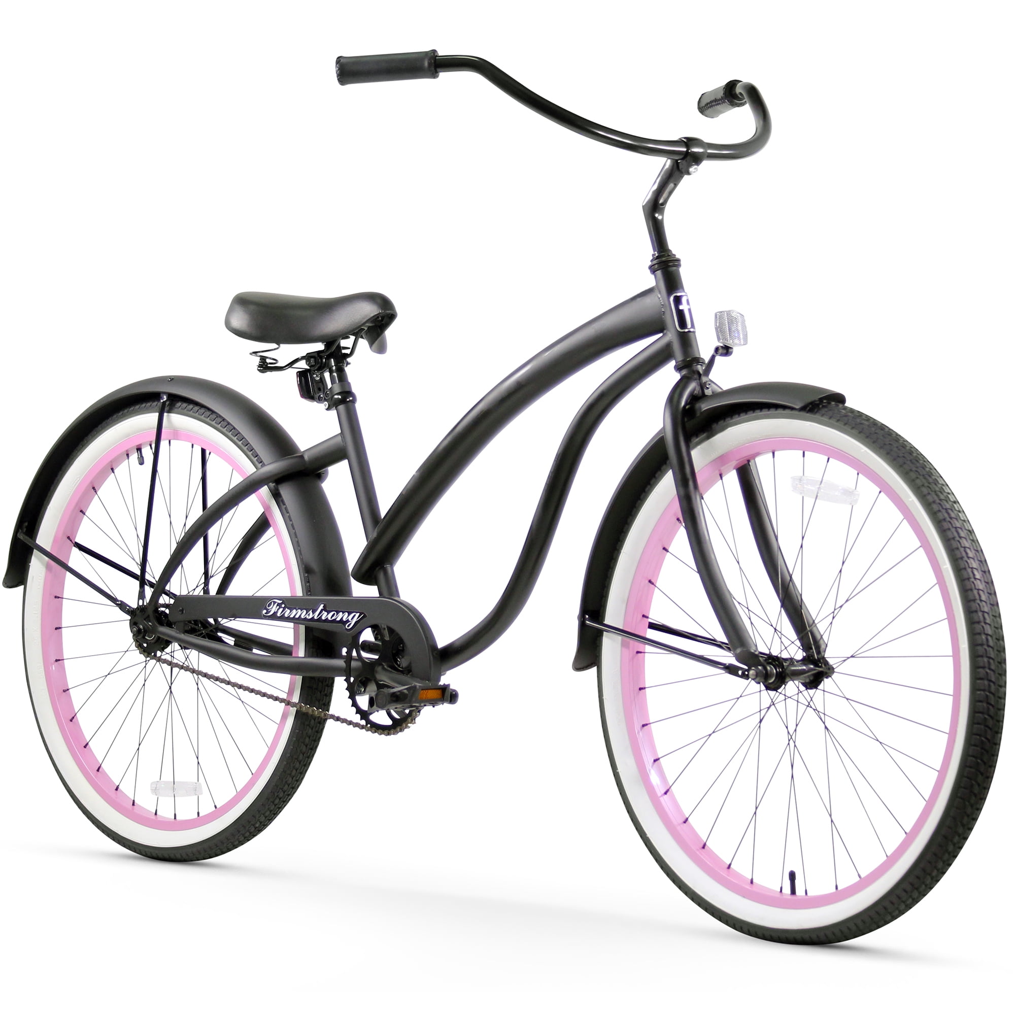 Firmstrong Bella Fashionista, 26", Women's, Single Speed, Matte Black/Pink