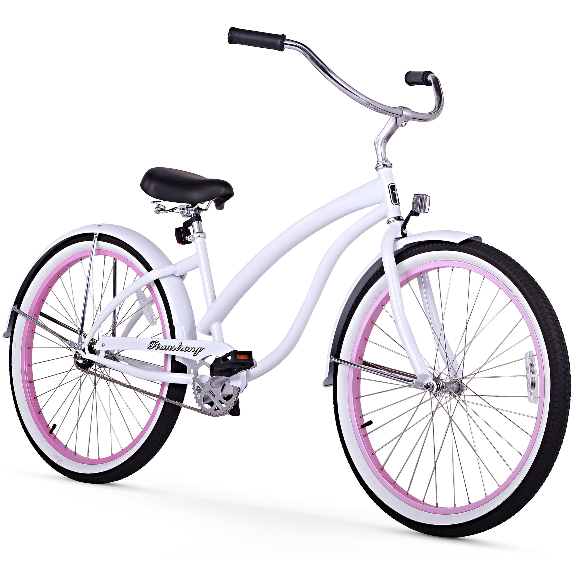 Firmstrong Bella Fashionista, 26", Women's, Single Speed, White/Pink
