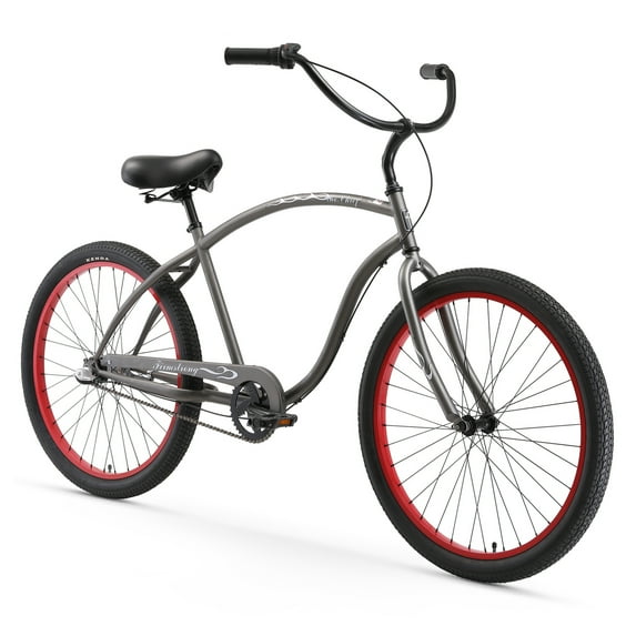 Firmstrong Chief Man, 26", Men's, Three Speed, Matte Grey/Red