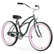 Firmstrong Urban Lady Single Speed 26" Beach Cruiser Womens Bicycle, Army Green w/ Pink Rims