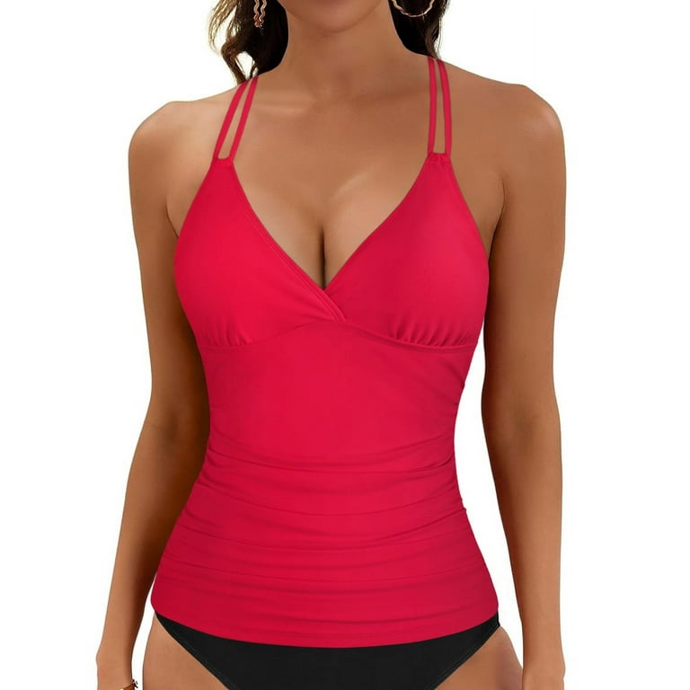 Firpearl Bathing Suit Tops for Women Large Bust Twist Front Swimsuit with Underwire Bra Support Push Up Tankini Tops Red US10 Walmart
