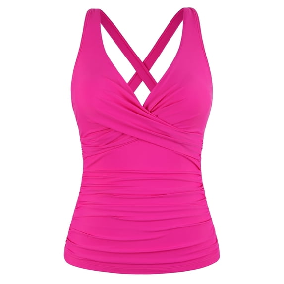 Firpearl Hot Pink Underwire Tankini Swimsuit for Big Busted Women Twist Front Bathing Suit Tops Push Up Swim Top US12
