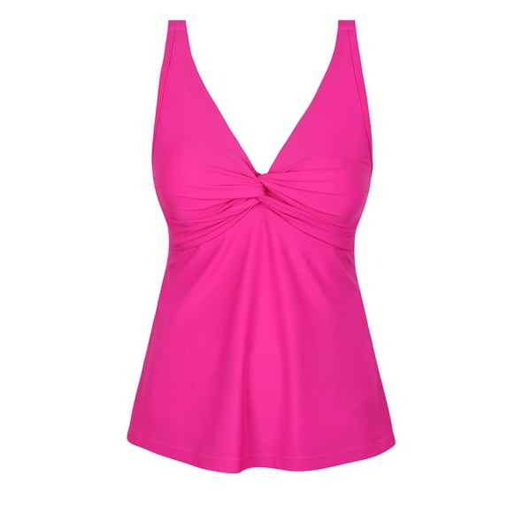 Firpearl Hot Pink Women Underwire Tankini Swimsuit Twist Front V Neck Bathing Suit Tops Push Up Swim Top US12
