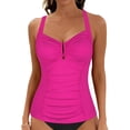 thumbnail image 1 of Firpearl Plus Size Swim Tops for Women Ruched Tummy Control Bathing Suit Top Cross Back Tankini Hot Pink US20, 1 of 1