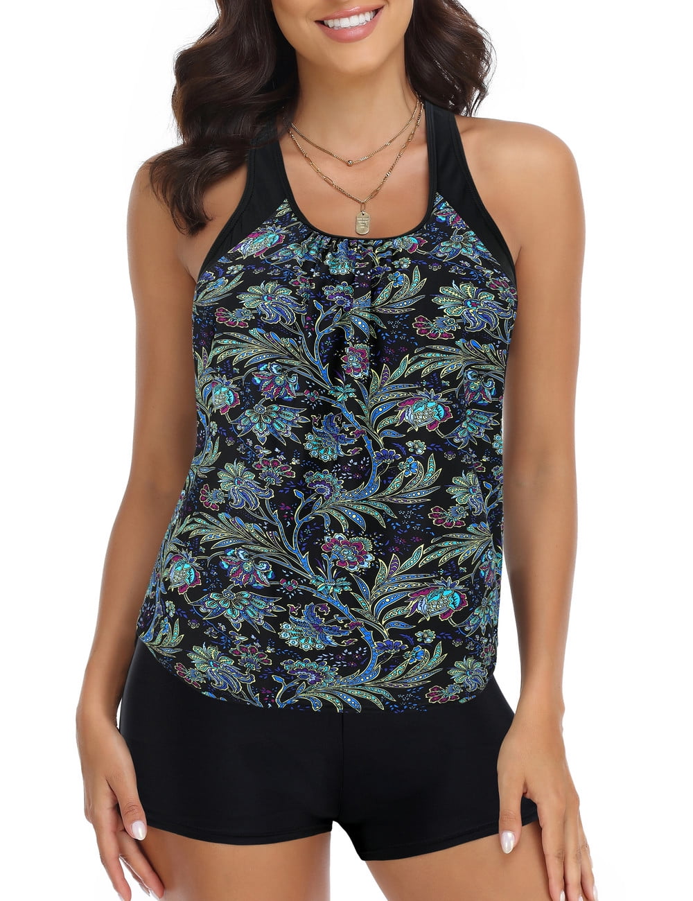 Firpearl Tummy Control 2 Piece Swimsuits for Large Bust Women Sporty