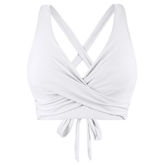 Firpearl Underwire Bikini Tops for Women Criss Cross Bathing Suit Tops Push Up Swimsuit Top Full Coverage Bikini White US6