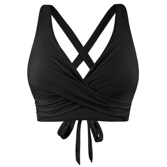 Firpearl Women Underwire Bikini Top Only Crop Swim Top Longline Swimsuit Tops Lace Up Black Bathing Suit Top US6