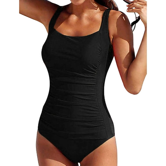 Firpearl Women's Black One Piece Bathing Suit Ruched Tummy Control Swimsuit