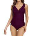 thumbnail image 1 of Firpearl Women's Ruffle One Piece Bathing Suits V Neck Vintage Tummy Control Swimsuit Swimwear, 1 of 6