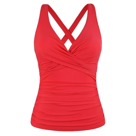 Firpearl Women’s Swimsuits with Underwire Bra Support Slimming Bathing Suit Top Ruched Tummy Control Swimwear Red US14