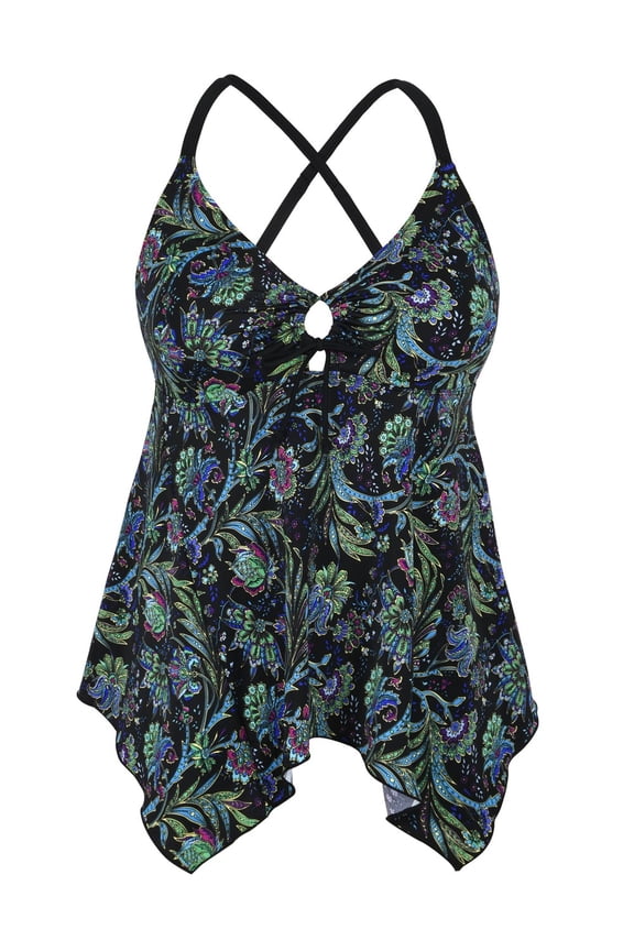 Women's Tankini Swimsuits Modest Flowy Crossback Plus Size Bathing Suit Top