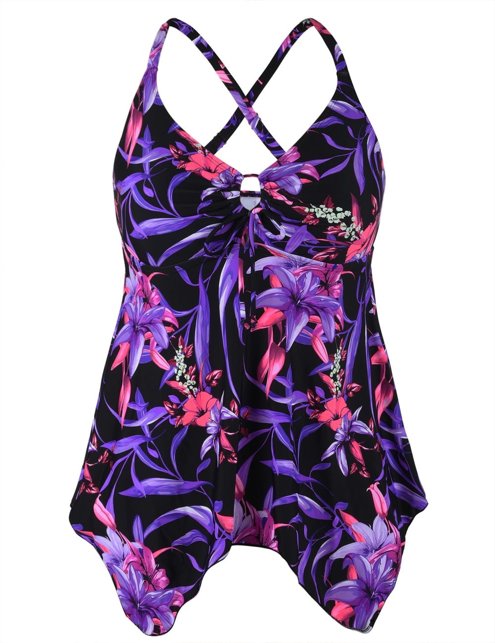 Firpearl Women's Tankini Swim Top - Modest Flowy Crossback Plus Size Bathing Suit - View #5