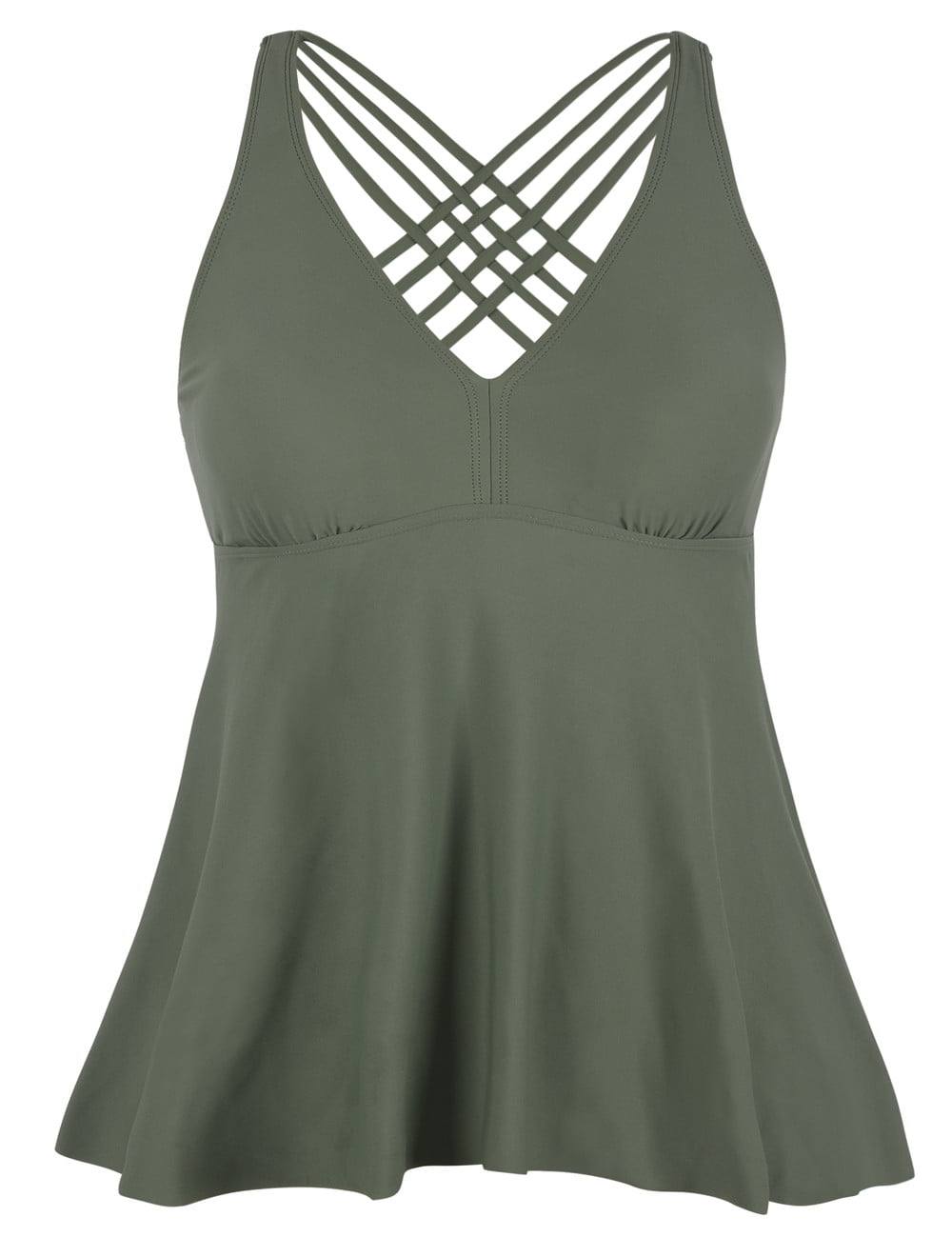 Coastal Rose Women's V-Neck Tankini Top - Front Cross Push Up, Flowy Modest Swim Top