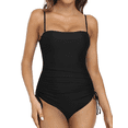 thumbnail image 1 of Firpearl Womens One Piece Bathing Suit Strapless Slimming Tummy Control Swimwear Side Drawstring Ruched Swimsuit, 1 of 8