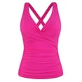 thumbnail image 1 of Firpearl Womens Underwire Tankini Swim Top Criss Cross V Neck Swimsuit Tops Ruched Tummy Control Swimwear Hot Pink US10, 1 of 7