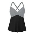thumbnail image 1 of Firpearl Womens Underwire Tankini Tops Only V Neck Swimsuit Relaxed Fit Swimwear A Lined Flowy Swim Top Black&White Stripe US8, 1 of 6