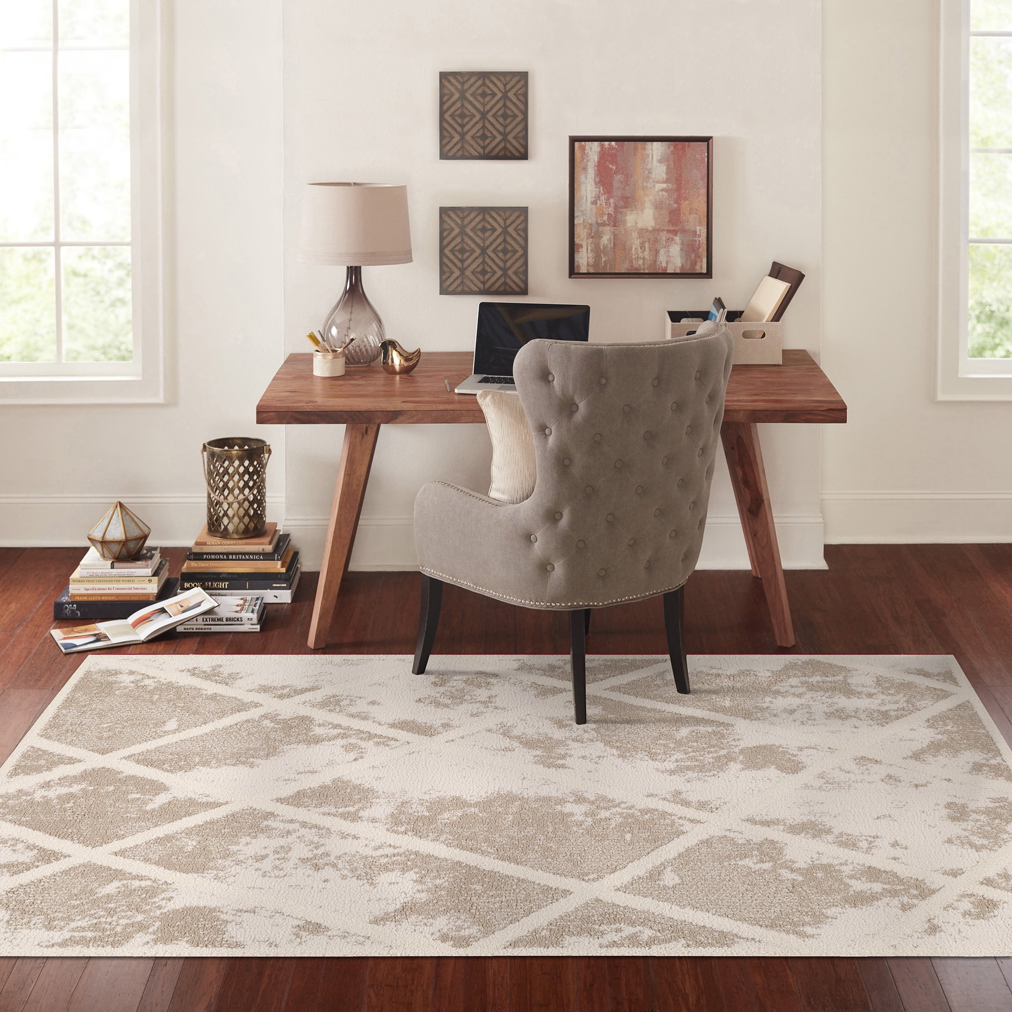 FirsTime Beige Jaxon Crosshatch Shag Area Rug, 5 ft x 8 ft x 1.25 in