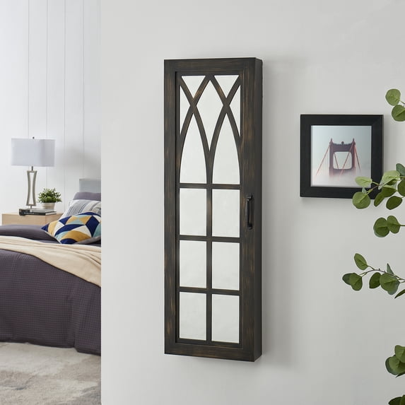 FirsTime & Co. Aged Black Farmhouse Arch Mirrored Jewelry Armoire, Farmhouse, Painted, Rectangular,Wood, 14 x 3.75 x 43 in