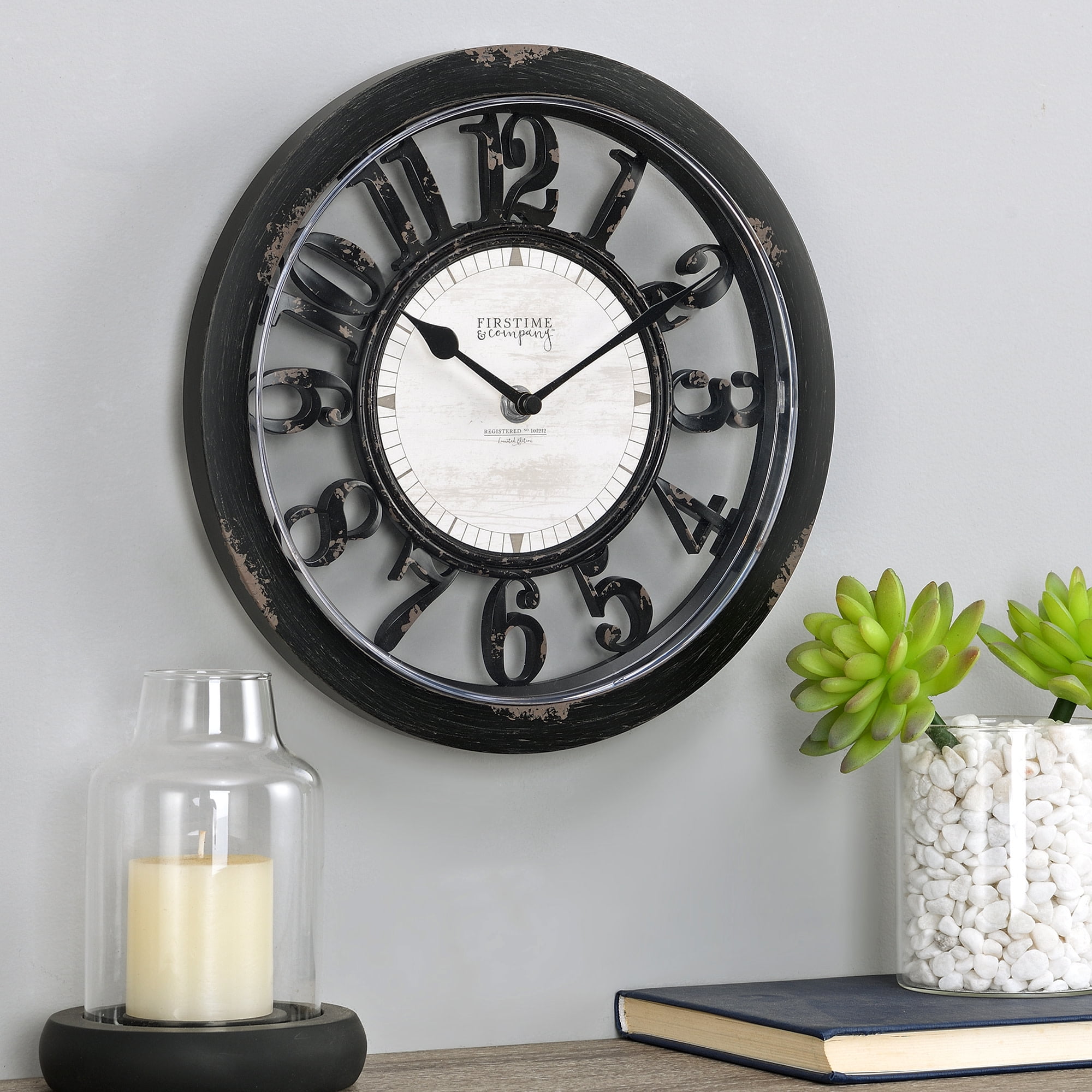 FirsTime & Co. Black Antique Contour Wall Clock, Farmhouse, Analog, 10 x 2 x 10 in