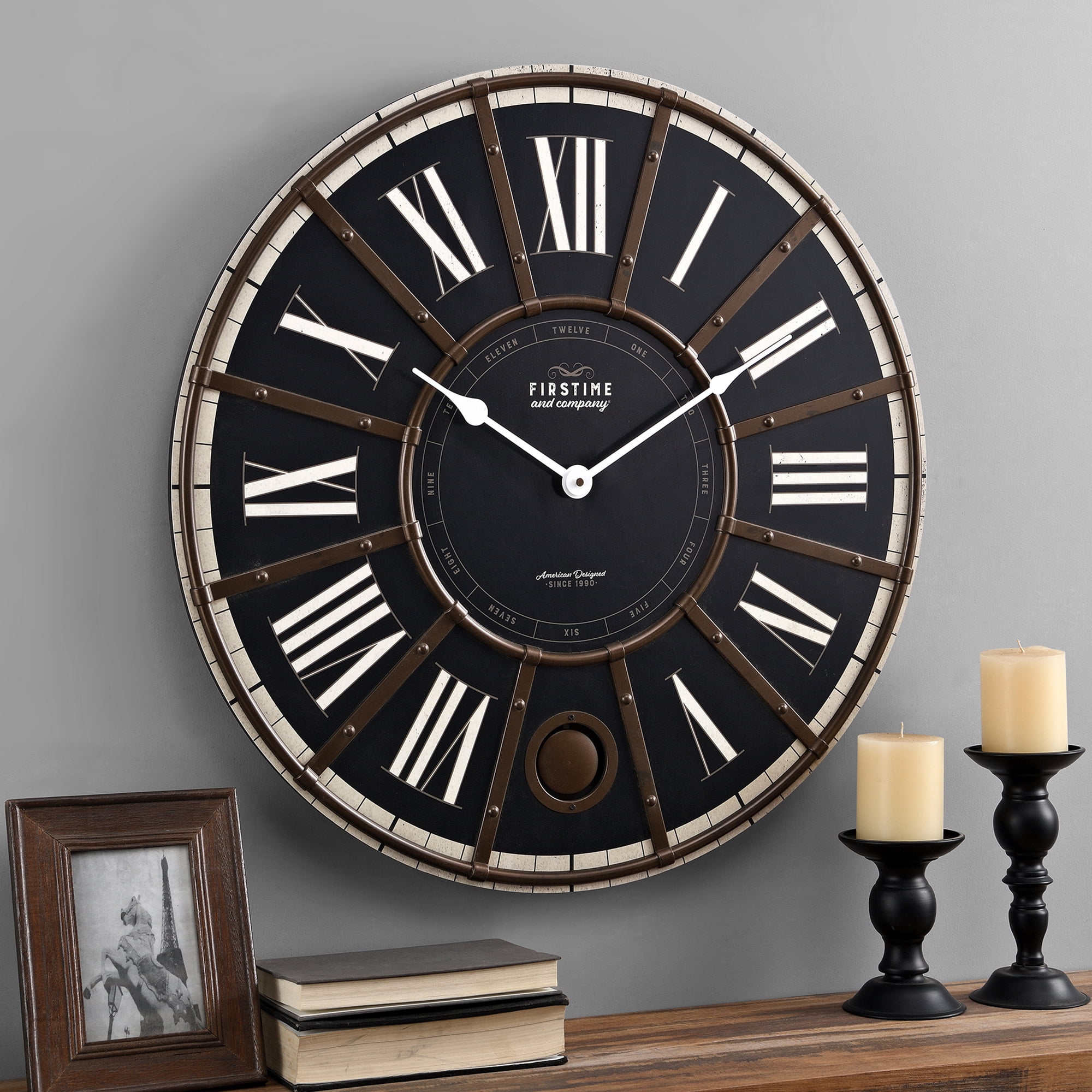 FirsTime & Co. Black Ellington Pendulum Wall Clock, Farmhouse, Analog
