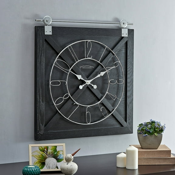 FirsTime & Co. Black Farmstead Barn Door Wall Clock, Farmhouse, Analog, 27 x 2 x 29 in
