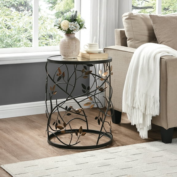 FirsTime & Co. Bronze Bird And Branches End Table, Modern, Antiqued, Round, Metal, 16.5 x 16.5 x 22 in