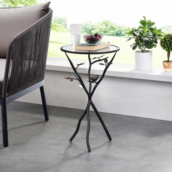 FirsTime & Co. Bronze Bird and Branches Tripod End Table, Modern, Antiqued, Round, Metal, 14 x 14 x 24 in