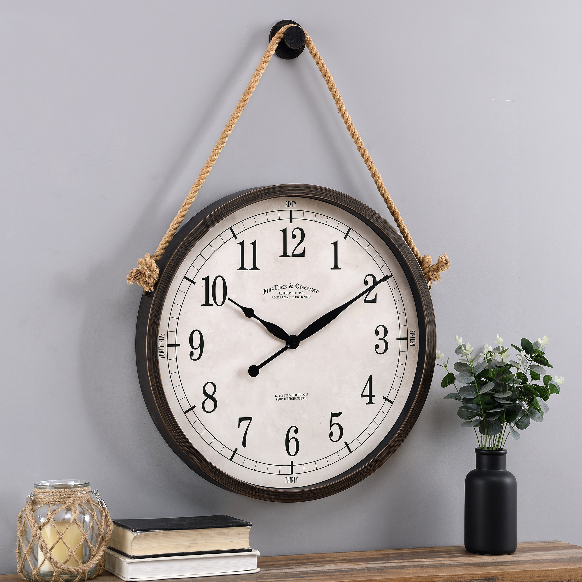 FirsTime & Co. Bronze Hurley Rope Wall Clock, Farmhouse, Analog, 24 x 2.5 x 33.5 in