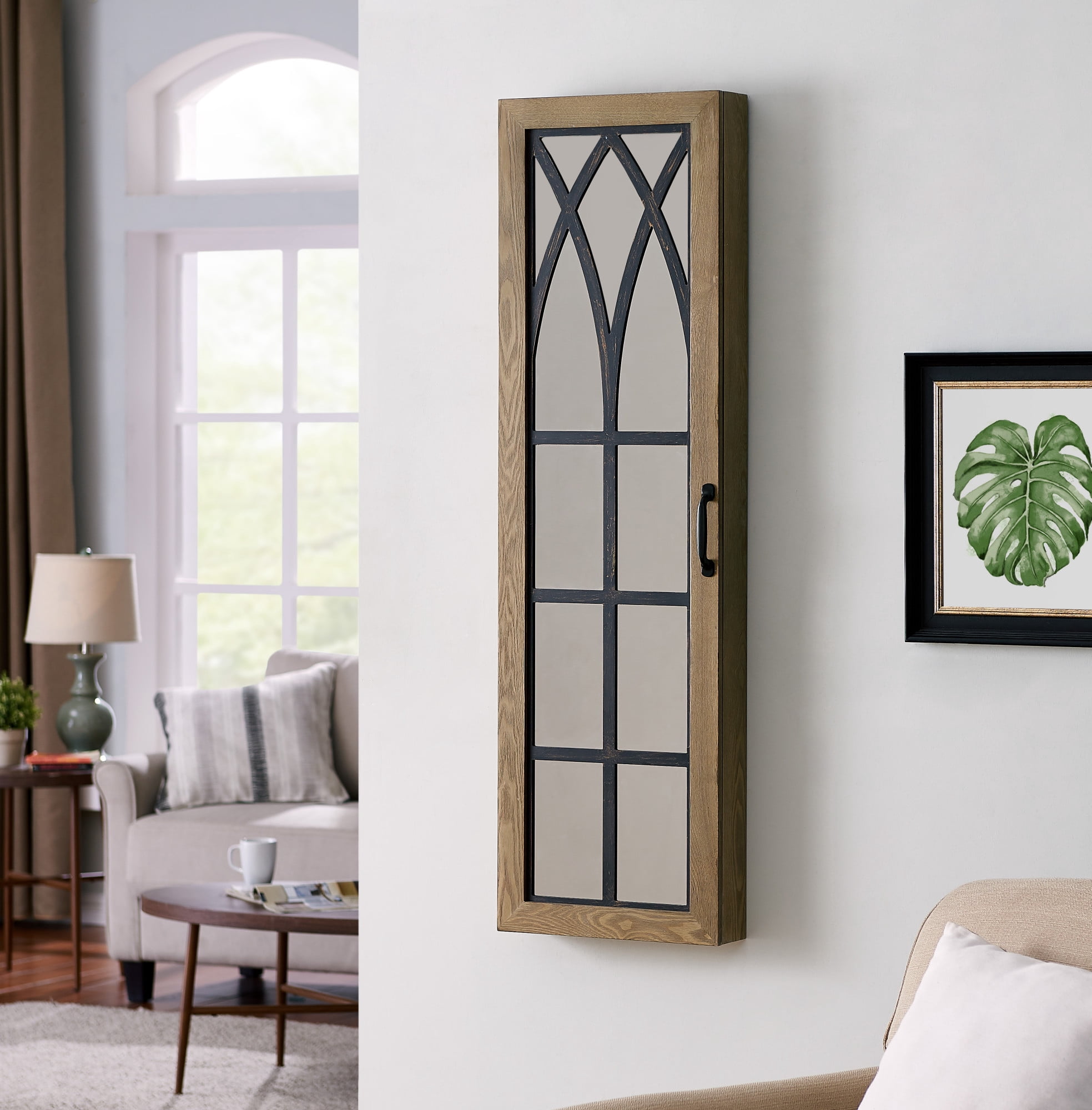 FirsTime & Co. Brown Farmhouse Arch Mirrored Jewelry Armoire, Farmhouse