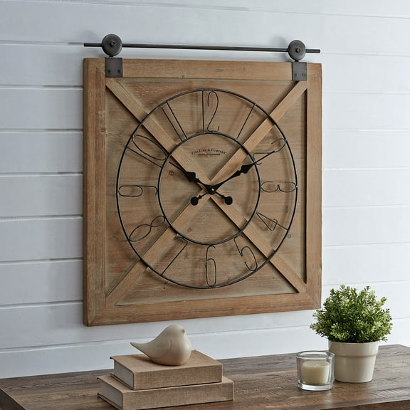 FirsTime & Co. Brown Farmstead Barn Door Wall Clock, Farmhouse, Analog, 27 x 2 x 29 in