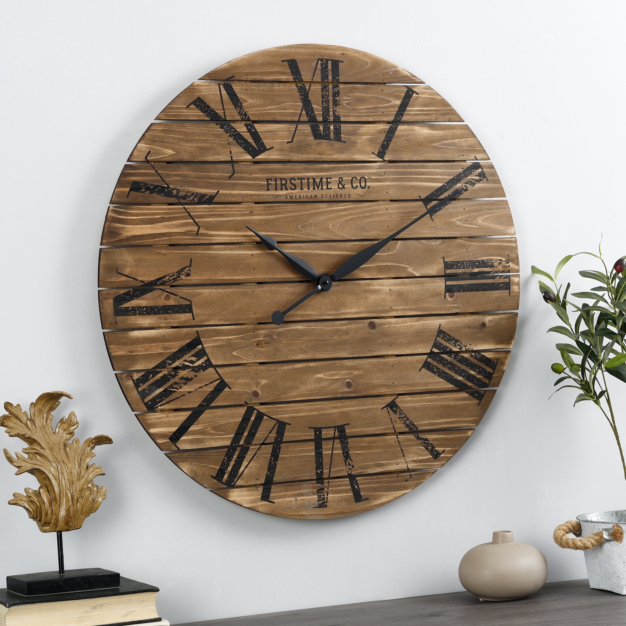 FirsTime & Co. Brown Rustic Planks Wall Clock, Farmhouse, Analog, 29 x ...