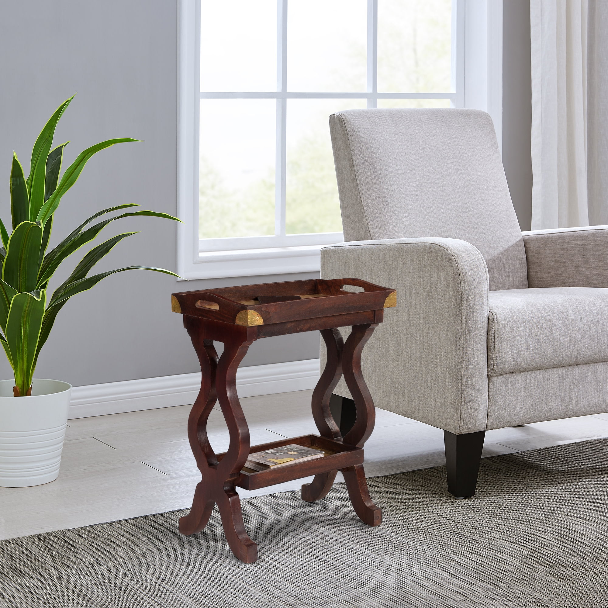 FirsTime & Co. Dark Brown Sari Tray End Table, Bohemian, Stained