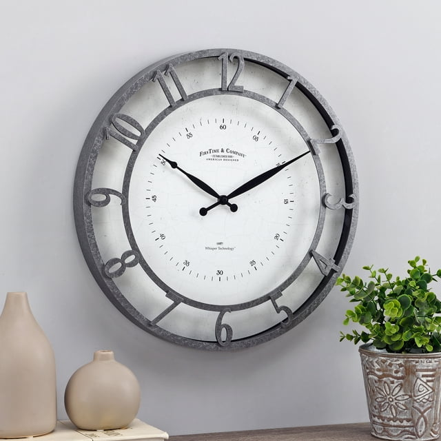 FirsTime & Co. Dark Silver Kensington Whisper Wall Clock, Farmhouse