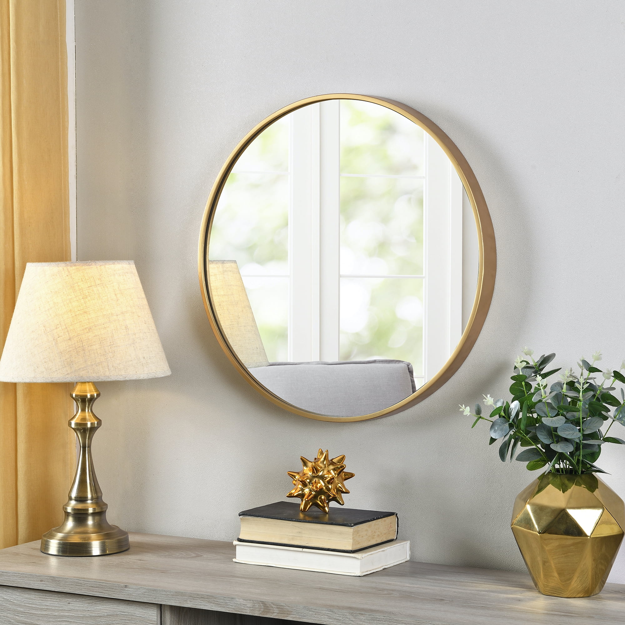 FirsTime  Co. Gold Beckham Wall Mirror, Modern, Round, 22 x 1.75 x 22 in 