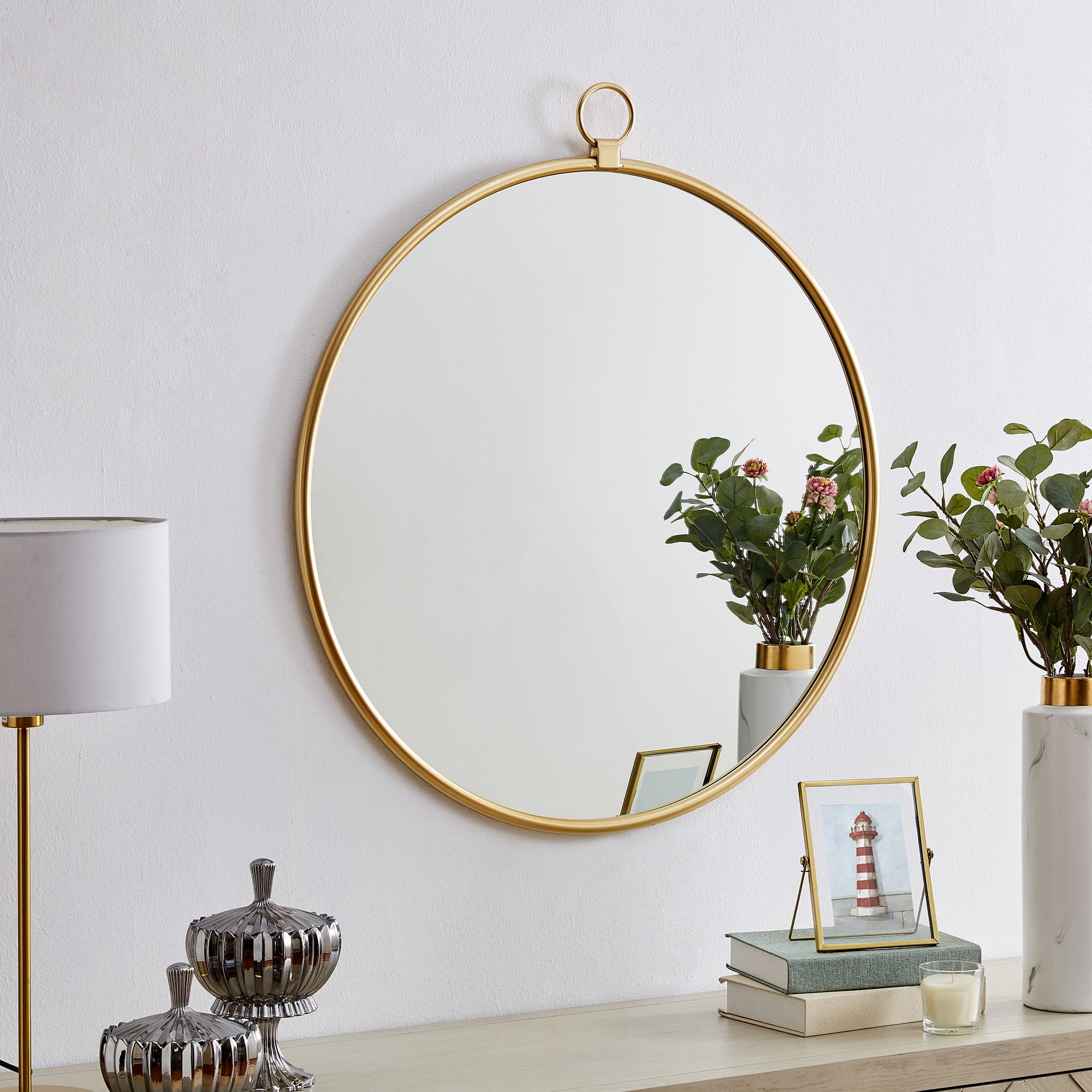 FirsTime & Co. Gold Marshall Wall Mirror, Modern, Round, 32.5 x 1 x 36 in