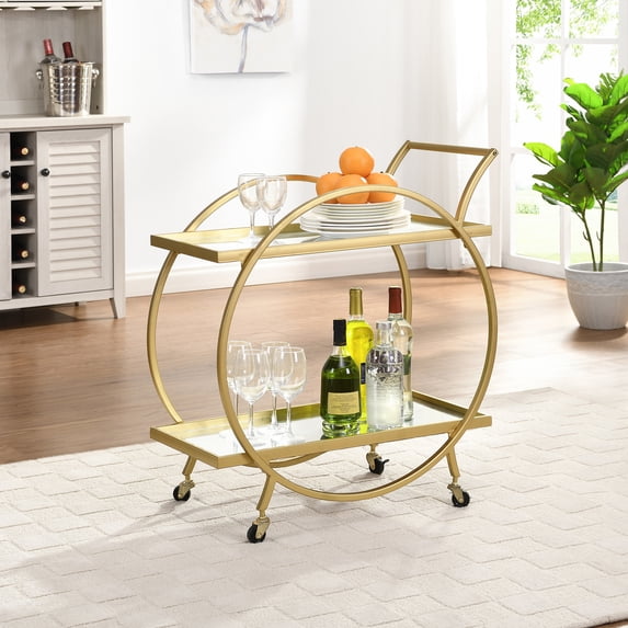 FirsTime & Co. Gold Odessa Mirrored Bar Cart, Modern, Metal, 27.5 x 14 x 33 in