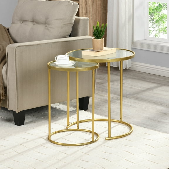 FirsTime & Co. Gold Stark Nesting End Table 2-Piece Set, Modern, Painted, Round, Metal, 18 x 18 x 21 in