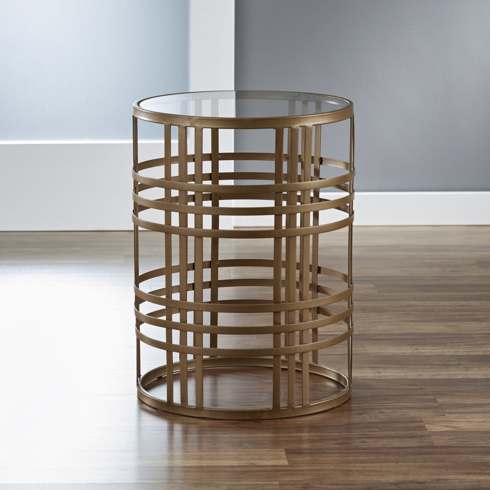 FirsTime & Co. Gold Woven End Table, Modern, Painted, Round, Metal, 16.5 x 16.5 x 22 in