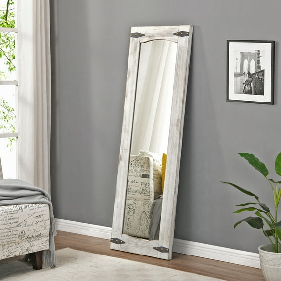 FirsTime & Co. Ivory Meredith Barn Door Standing Mirror, Farmhouse, Rectangular, 20 x 1.5 x 60 in