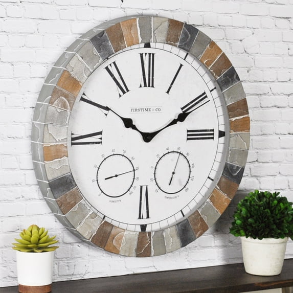 FirsTime & Co. Multicolor Garden Stone Outdoor Wall Clock, Rustic, Analog, 18 x 2 x 18 in