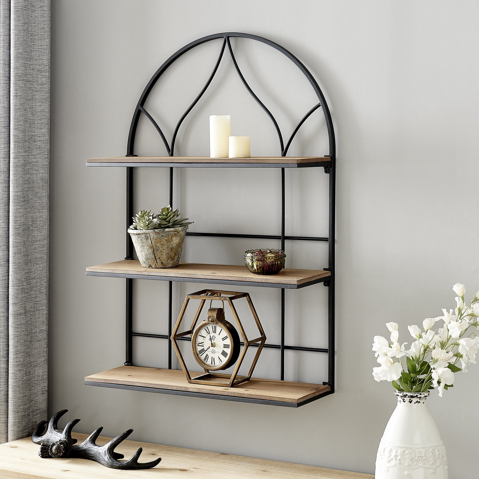 FirsTime & Co. Natural Edgewood Arch Wall Shelf, Farmhouse, Stained, Arched,Wood, 23.5 x 6.25 x