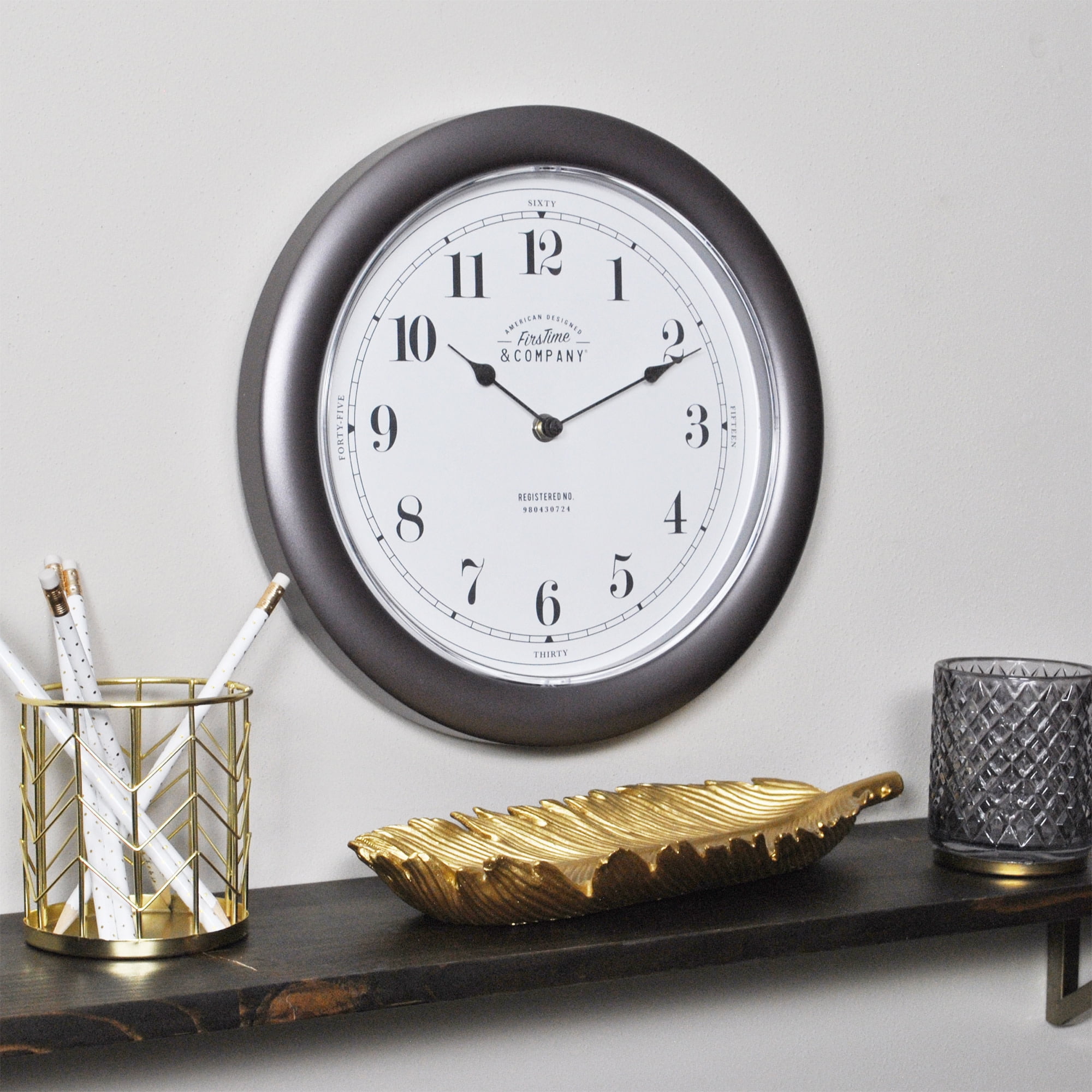 FirsTime & Co.® Nickel Homestyle Wall Clock, Modern, Analog, 12 x 2 x 12 in