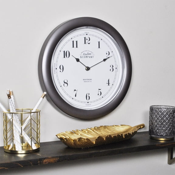 FirsTime & Co.® Nickel Homestyle Wall Clock, Modern, Analog, 12 x 2 x 12 in