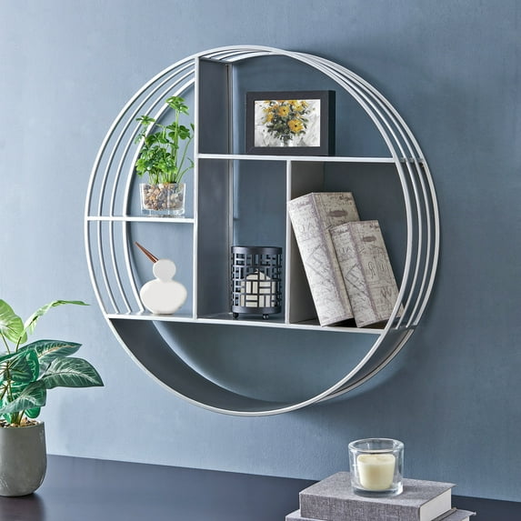 FirsTime & Co. Silver Brody Wall Shelf, Industrial, Painted, Round,Metal, 27.5 x 6 x 27.5 in